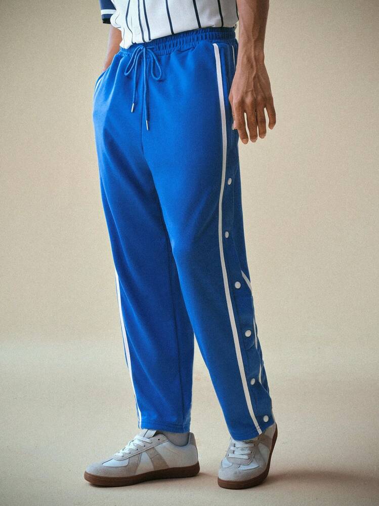Manfinity VCAY Knitted Casual Pants With Double Side Stripe Decoration,Back To School - Blue - View 1