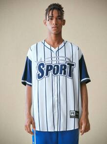 Manfinity RebelGame 男士编织休闲短袖棒球衬衫，返校 - 白色 - 查看 3