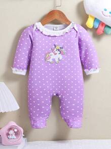 SHEIN Em bé Cô gái Tím Tim & Dễ thương Kỳ lân Thêu Trang phục mặc nhà Đối với Nhà - Màu tím hoa cà - Xem 1