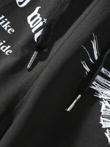 Manfinity Hypemode Men's Eagle Pattern Double Layer Shorts Sweat Letter Gym Dad And Me - Black - View 5