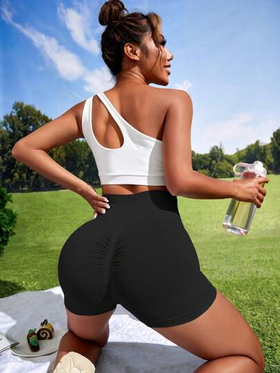 Shorts deportivos sin costuras muy elásticos de alta elasticidad para ciclismo, negros, leggings cortos, shorts elásticos
