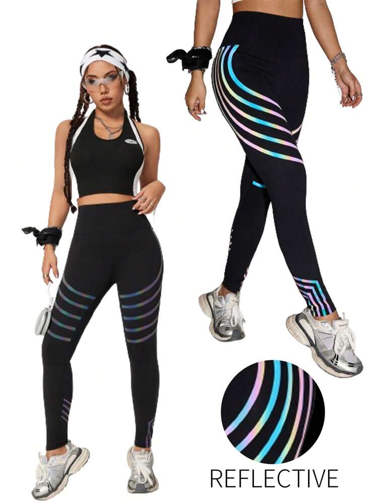 Women'S Knitted Long Striped High Waist Leggings