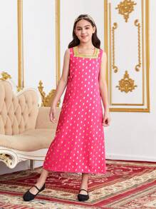 SHEIN Kleid Set Für Jugendliche Mädchen Mit Eleganter Und Lässiger Mesh Kappe Und Gold Druck