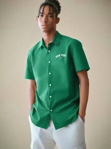 Manfinity VCAY Loose Fit Men's Letter Printed Casual Shirt - Green - View 1