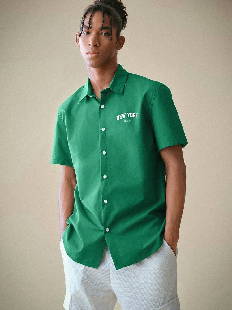 Loose Fit Men's Letter Printed Casual Shirt