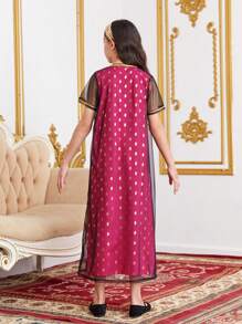 SHEIN Kleid Set Für Jugendliche Mädchen Mit Eleganter Und Lässiger Mesh Kappe Und Gold Druck