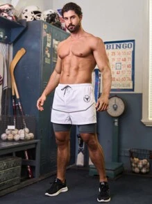 Manfinity Sport Corelite 男士侧条纹口袋二合一运动短裤，白色慢跑短裤运动裤 - 白色 - 查看 7