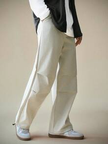 Manfinity RebelGame 男士彈性腰帶直腳編織褲 - 杏色 - 查看 3