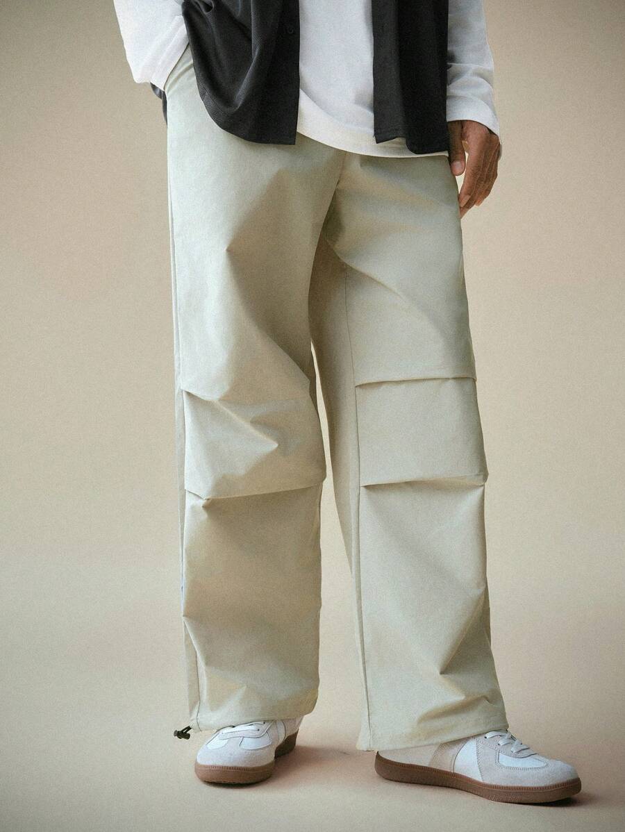 Manfinity RebelGame 男士彈性腰帶直腳編織褲 - 杏色 - 查看 1