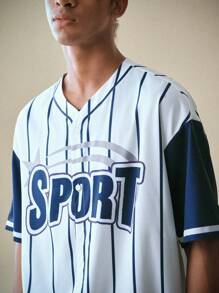 Manfinity RebelGame 男士编织休闲短袖棒球衬衫，返校 - 白色 - 查看 5