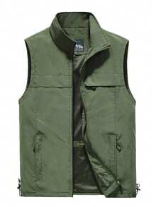 Chaleco De Color Sólido Para Hombres, Verde - Verde militar - Ver 1