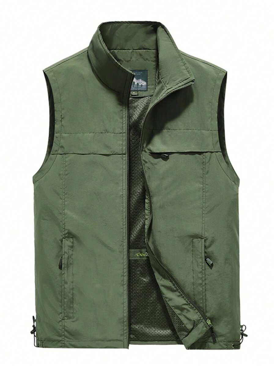 Chaleco De Color Sólido Para Hombres, Verde - Verde militar - Ver 1
