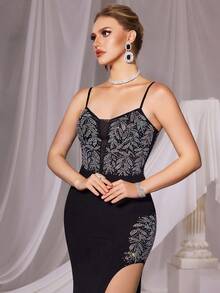 Faeriesty 水钻细节美人鱼下摆吊带派对连衣裙 - 黑色 - 查看 4