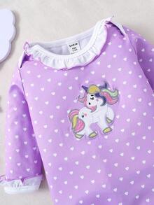 SHEIN Em bé Cô gái Tím Tim & Dễ thương Kỳ lân Thêu Trang phục mặc nhà Đối với Nhà - Màu tím hoa cà - Xem 6