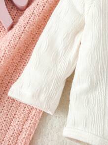 SHEIN 4 件簡約純色女嬰連身衣套裝（白色、粉紅色）包括長袖連身褲和褲子,適合居家穿著 - 彩色 - 查看 3