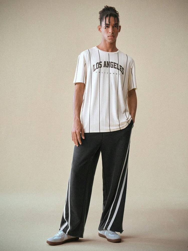 Knitted Side Stripes Decor Casual Pants