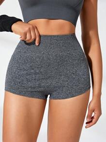 SHEIN Thắt lưng rộng Scrunch Butt Quần short thể thao Vải thun Quần short - Xám - Xem 5
