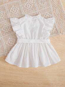 SHEIN 年輕女孩寬鬆休閒襯衫,有褶邊下擺和刺繡花朵 - 白色 - 查看 5