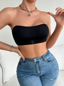 Màu thuần Mặt trước Đóng Quây Bras - màu đen - Xem 3