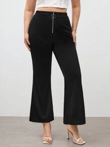 BizChic Quần ống loe khóa kéo phía trước cỡ lớn cho nữ dài 7/8 - màu đen - Xem 1
