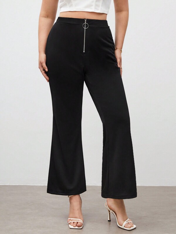 BizChic Plus Size Women Front Zipper Flared 7/8 Length Pants