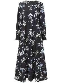 Loose Fit Casual Round Neck Plant Printed Dress - Multicolor - View 3