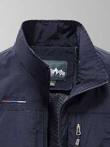 Men's Casual Navy Blue Zip Pocket Vest, Breathable - Navy Blue - View 5
