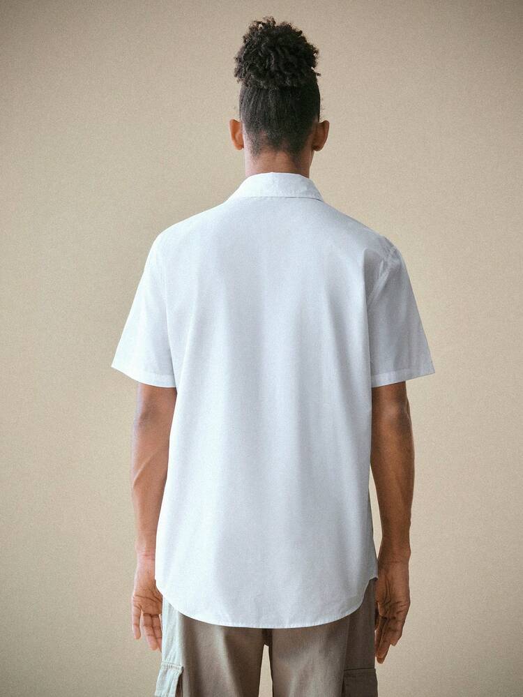 Men'S Short Sleeve Woven Casual Shirt With Letter Print