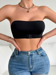 Màu thuần Mặt trước Đóng Quây Bras - màu đen - Xem 4