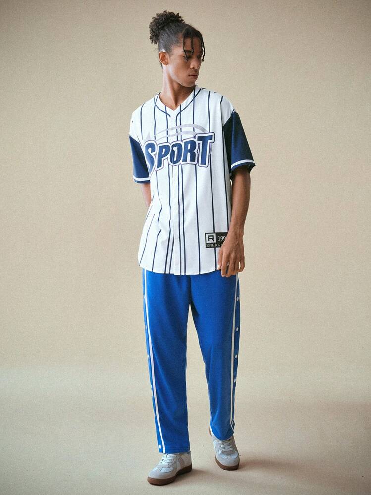 Manfinity VCAY Knitted Casual Pants With Double Side Stripe Decoration,Back To School - Blue - View 5
