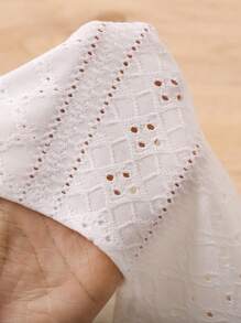 SHEIN Young Girls' Solid Hollow Out Embroidery Top And Ditsy Floral Printed Dress 2pcs/Set