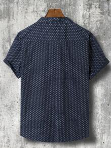 Manfinity Mode Men's Full Print Geometric Pattern Short Sleeve Shirt - Royal Blue - View 2