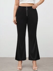 BizChic Quần ống loe khóa kéo phía trước cỡ lớn cho nữ dài 7/8 - màu đen - Xem 6