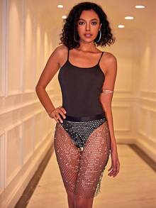 Women's Sparkly Rhinestone Fishnet Skirt - Black - View 1