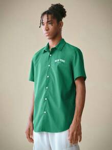 Manfinity VCAY Loose Fit Men's Letter Printed Casual Shirt - Green - View 4