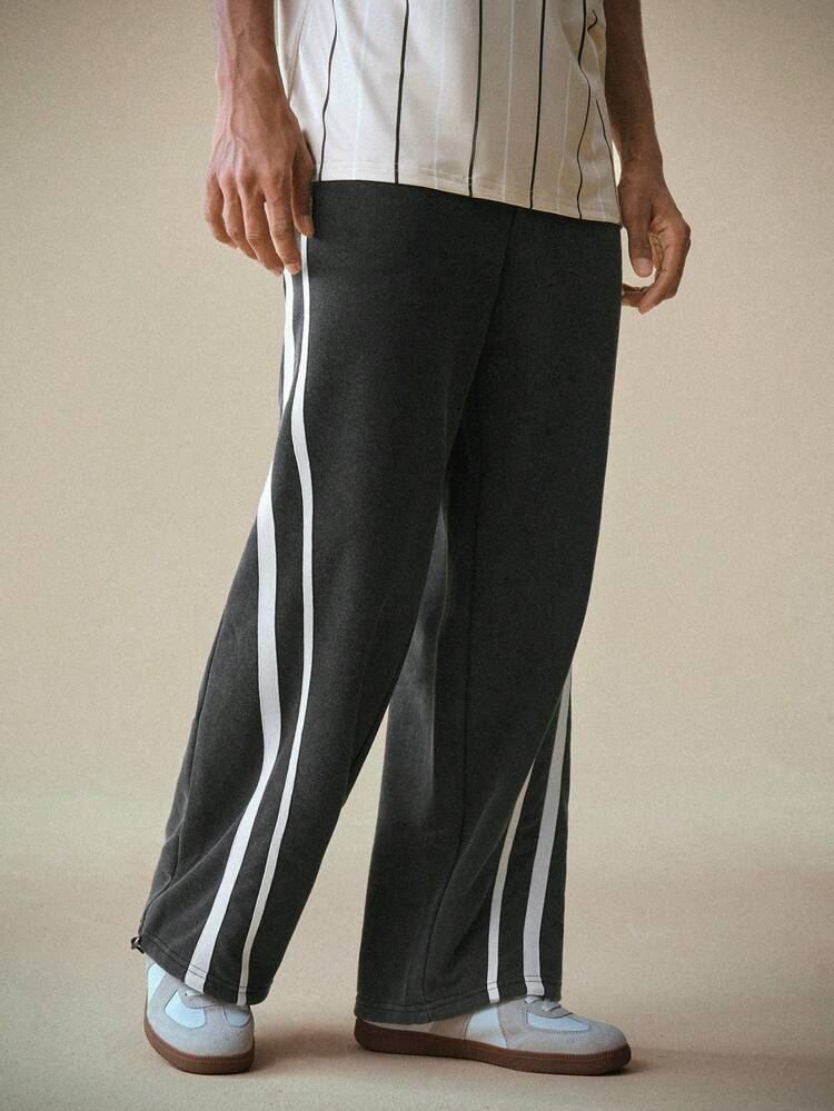 Knitted Side Stripes Decor Casual Pants