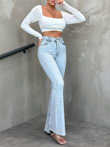 EURMUSE Ladies' Light Blue Water Wash Flared Jeans