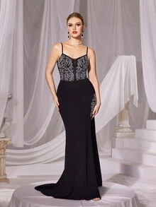 Faeriesty 水钻细节美人鱼下摆吊带派对连衣裙 - 黑色 - 查看 5