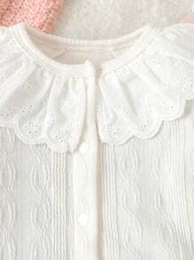 SHEIN 4 件簡約純色女嬰連身衣套裝（白色、粉紅色）包括長袖連身褲和褲子,適合居家穿著 - 彩色 - 查看 4