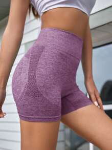 Yoga Basic Shorts de ciclista sin costuras y con estiramiento alto, con fruncido en la parte trasera y tela elástica - Morado - Ver 3
