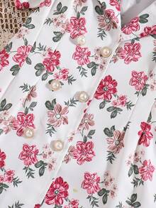 SHEIN Trẻ Cô gái Phong cách Vintage Dệt Kỳ nghỉ bờ biển In Đầm Với mũ , Mùa Xuân Và Mùa hè - Nhiều màu - Xem 5