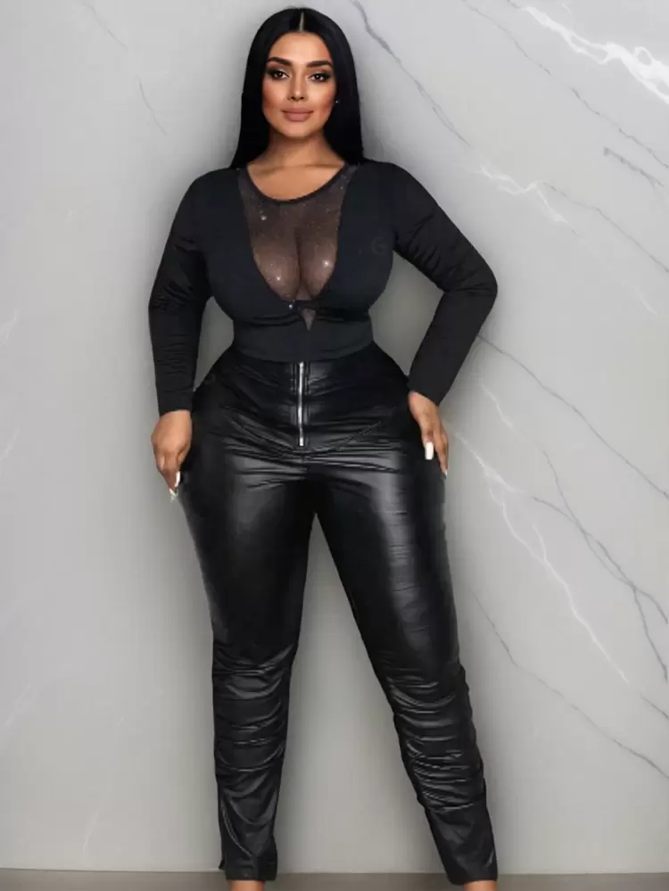 Women's Sheer Mesh Contrast Long Sleeve T-Shirt Fall Cloth For Women