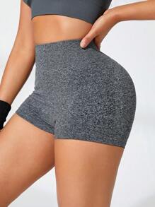 SHEIN Thắt lưng rộng Scrunch Butt Quần short thể thao Vải thun Quần short - Xám - Xem 4