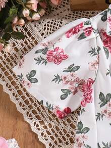 SHEIN Trẻ Cô gái Phong cách Vintage Dệt Kỳ nghỉ bờ biển In Đầm Với mũ , Mùa Xuân Và Mùa hè - Nhiều màu - Xem 8