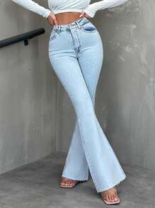 EURMUSE Ladies' Light Blue Water Wash Flared Jeans