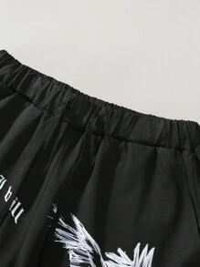 Manfinity Hypemode Men's Eagle Pattern Double Layer Shorts Sweat Letter Gym Dad And Me - Black - View 6