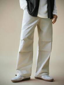 Manfinity RebelGame 男士彈性腰帶直腳編織褲 - 杏色 - 查看 4