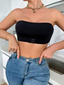 Màu thuần Mặt trước Đóng Quây Bras - màu đen - Xem 5