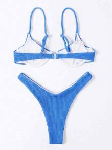 SHEIN Swim Summer Beach Solid Underwire Bikini Set - Baby Blue - View 2