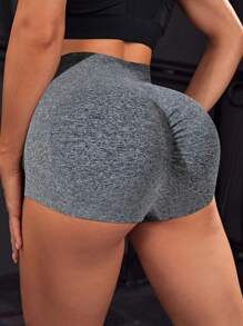 SHEIN Thắt lưng rộng Scrunch Butt Quần short thể thao Vải thun Quần short - Xám - Xem 1